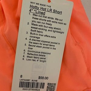 Lululemon NWT Hotty Hot 4” Short Size 8